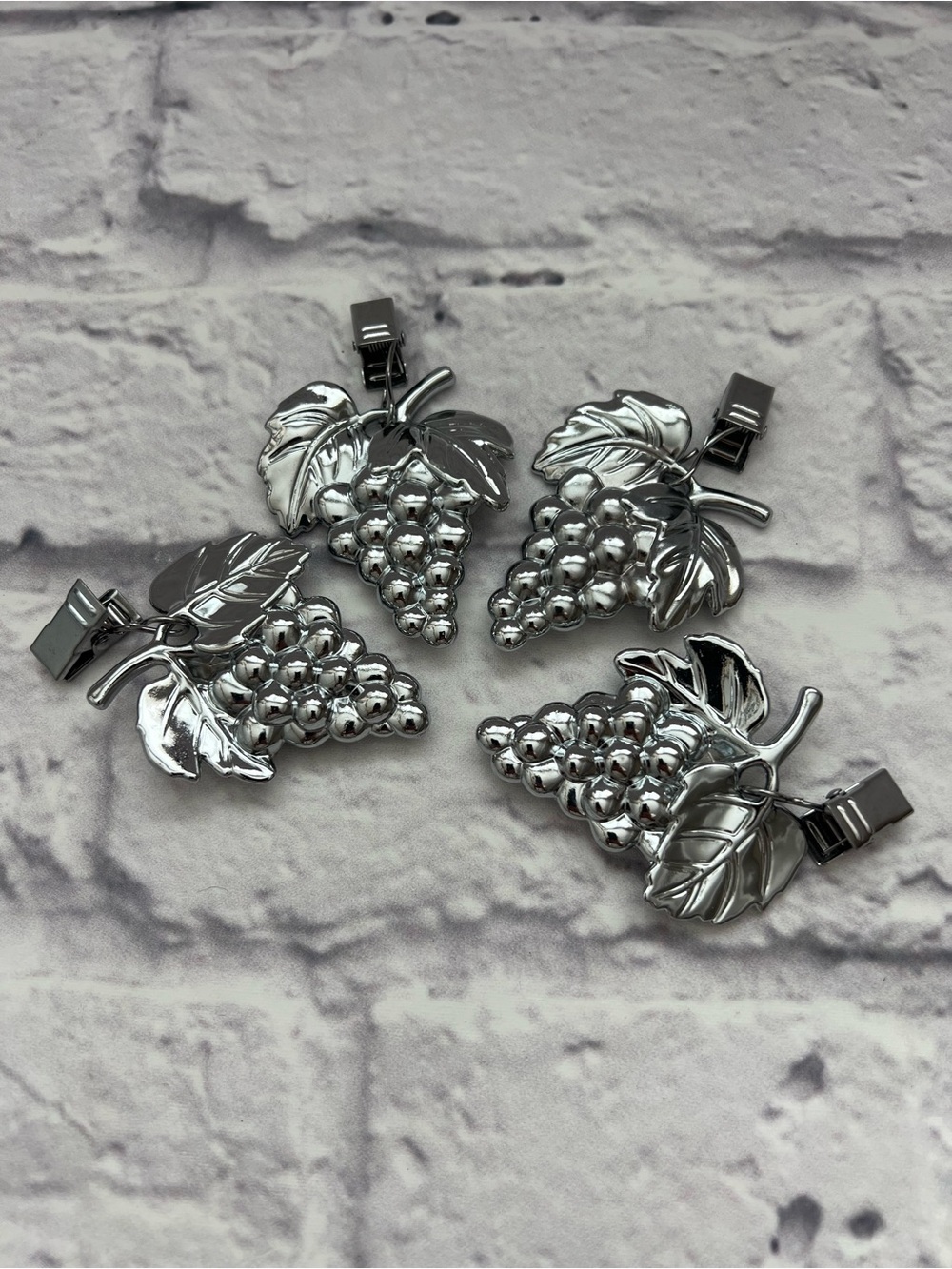 Set of 4 Vintage Heavy Silver Grape Tablecloth weights - Decorative Home Accent